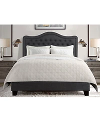 Boyel Living Modern Upholstered Bed Frame with Curved Tufted Headboard Platform Bed with Solid Wood Frame