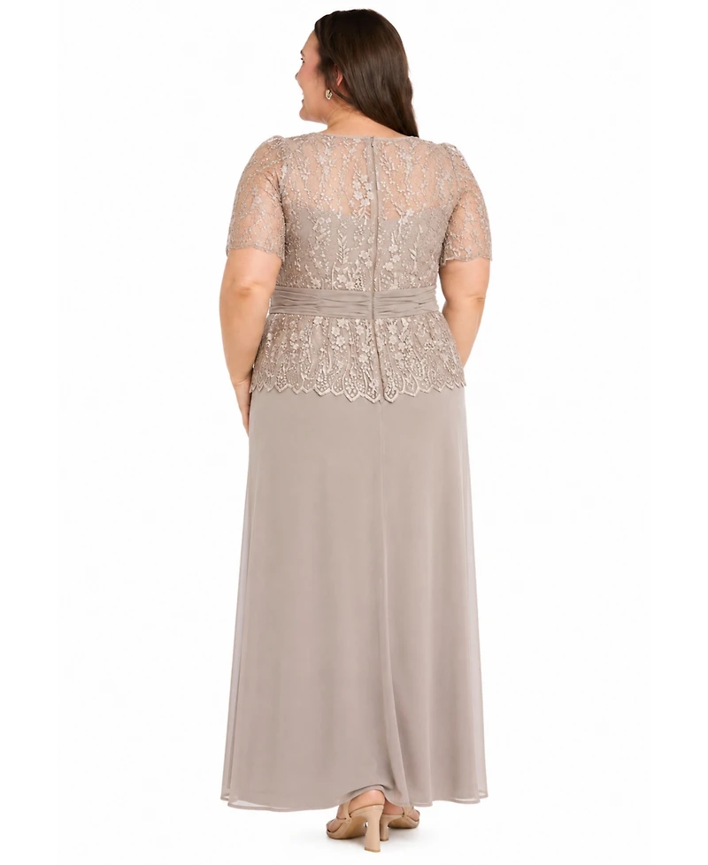 R & M Richards Plus Lace Bodice Gown