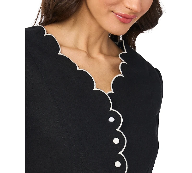 CeCe Women's Short-Sleeve V-Neck Scallop Edge Top