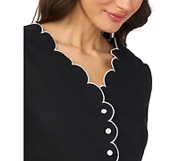 CeCe Women's Short-Sleeve V-Neck Scallop Edge Top