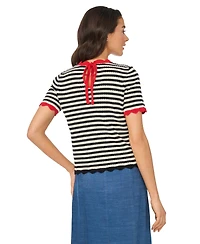 CeCe Women's Striped Pointelle Sweater