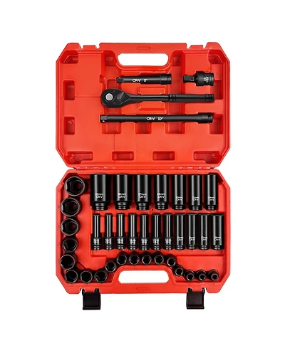 Xdovet 1/2inch Drive Impact Socket Set Metric Wrench Heavy Duty Standard Deep Shallow Ratchet Handle Extension Bar Universal Joint