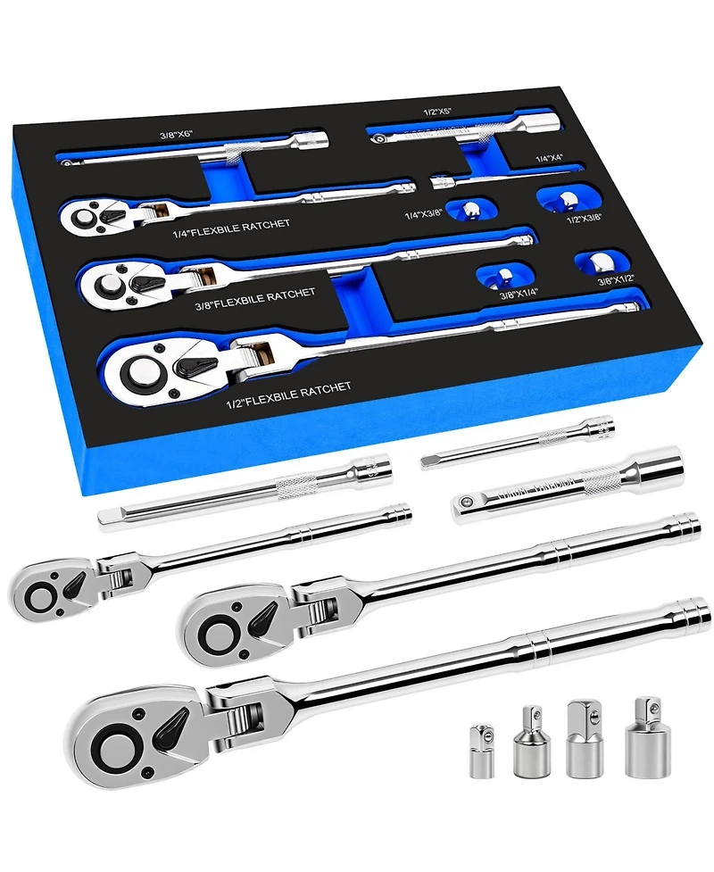 Xdovet Flex Head Ratchet Set Swivel Wrench Extension Bars Adapters Quick-release Case