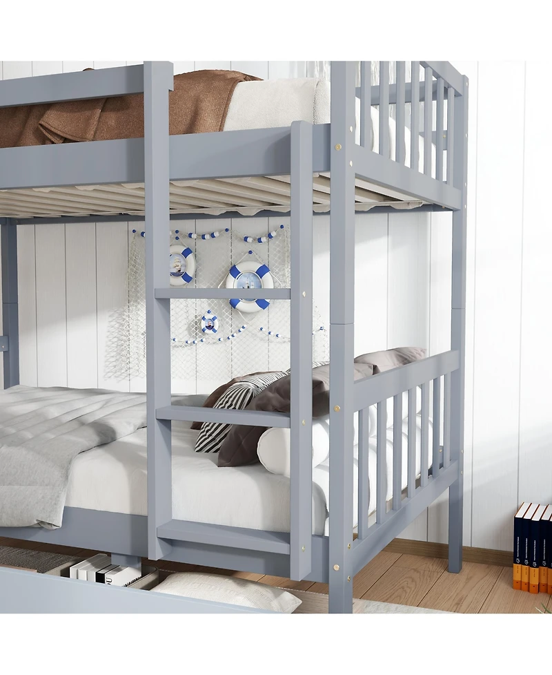 Sailvan Rubber Wood Bunk Bed with 2 Drawers, Convertible into