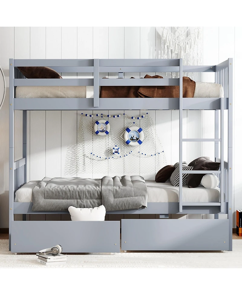 Sailvan Rubber Wood Bunk Bed with 2 Drawers, Convertible into