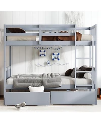 Sailvan Rubber Wood Bunk Bed with 2 Drawers, Convertible into