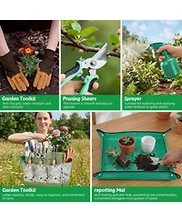 Xdovet Gardening Tool Set Heavy Duty Rust-proof With Tote Bag Repotting Mat