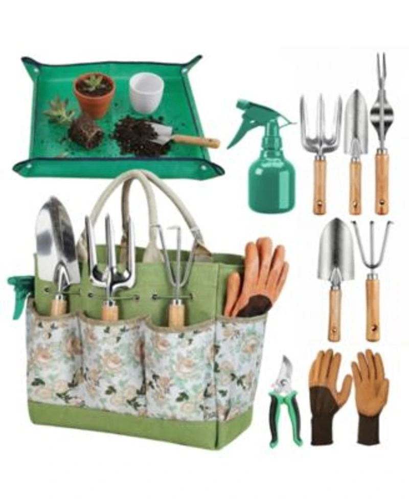 Xdovet Gardening Tool Set Heavy Duty Rust-proof With Tote Bag Repotting Mat