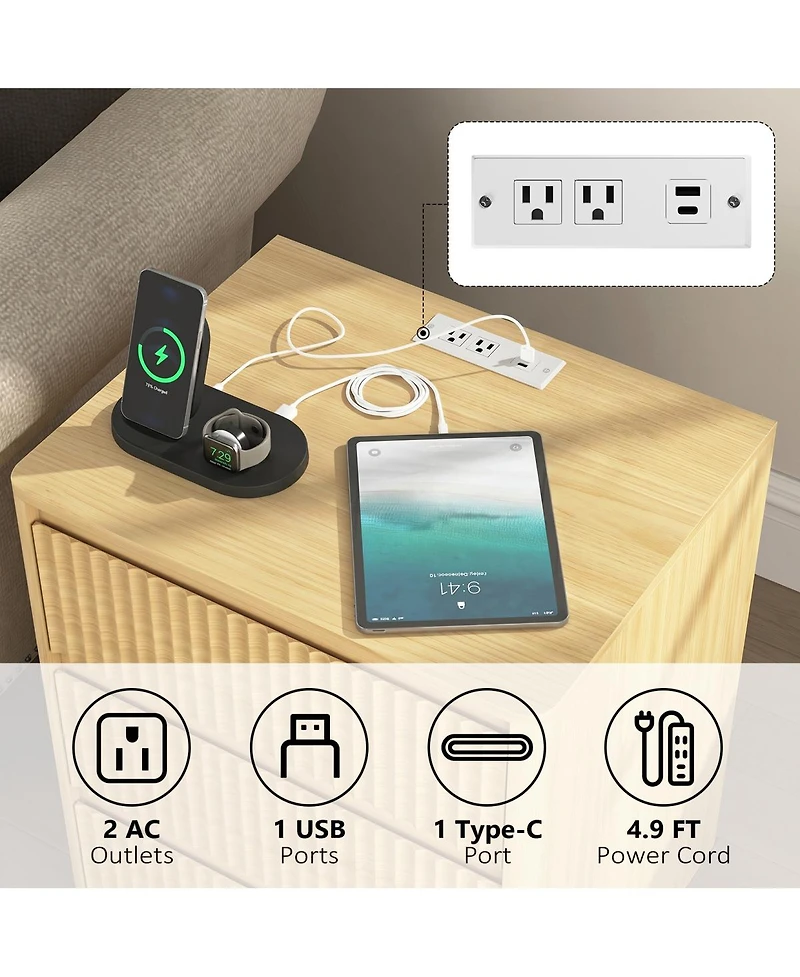 Streamdale Furniture (Set of 2) End Table with Usb C Charging Station and 3 Drawers