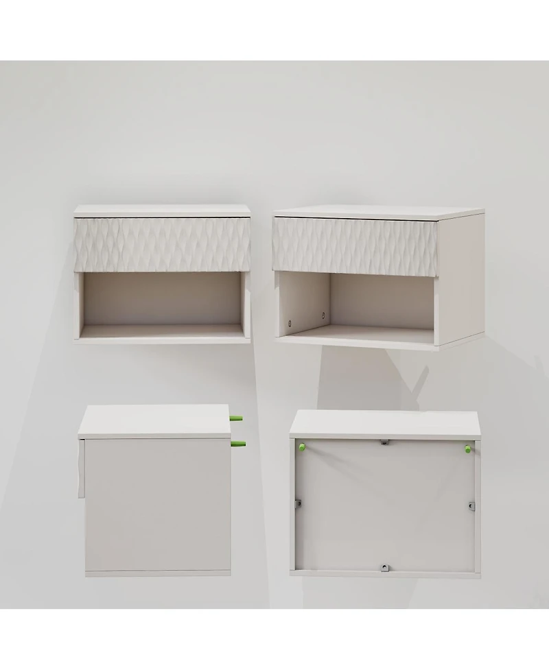 Streamdale Furniture Set of 2 Modern Wall-Mounted Nightstands with Drawer and Open Shelf