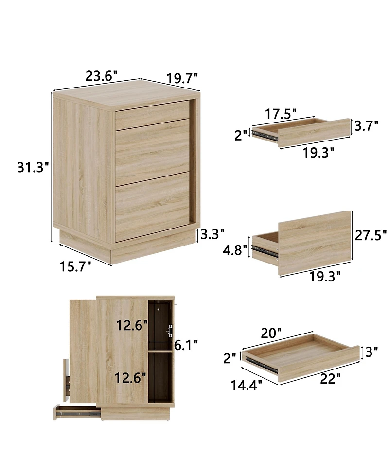 Homsee Chest of Drawers with Hidden Storage - 24-Inch Wide Modern Bedside Table with Sliding Door and Nfc Lock | Wooden Texture Nightstand
