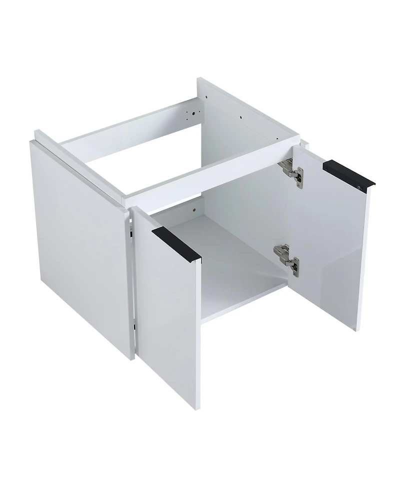 Sillysis 24 Inch Wall Mounted Bathroom Vanity with Ceramic Sink, Soft Close Doors, Modern Floating Cabinet for Small Spaces