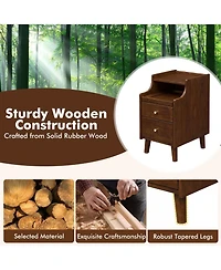 Gymax Wood Nightstand w/ 2 Drawers Narrow Bedside Table w/ Pull-out Tray and Cable