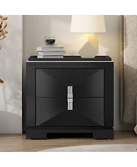 Streamdale Furniture Mid-Century Modern 2-Drawer Wood Nightstand with Diamond Pattern