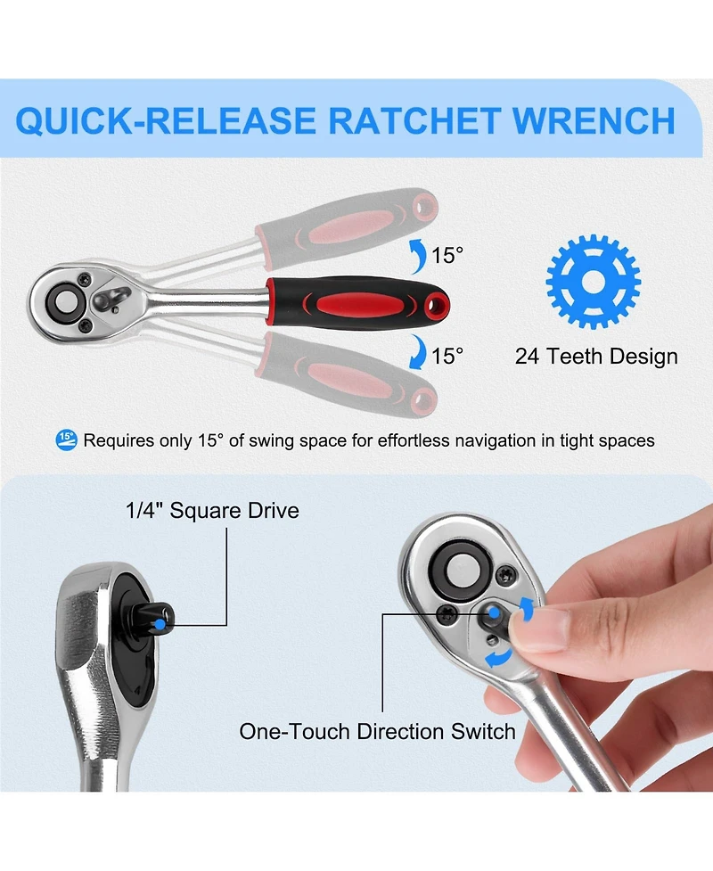 Xdovet Ratchet Socket Wrench Set Metric Automotive Tool Kit