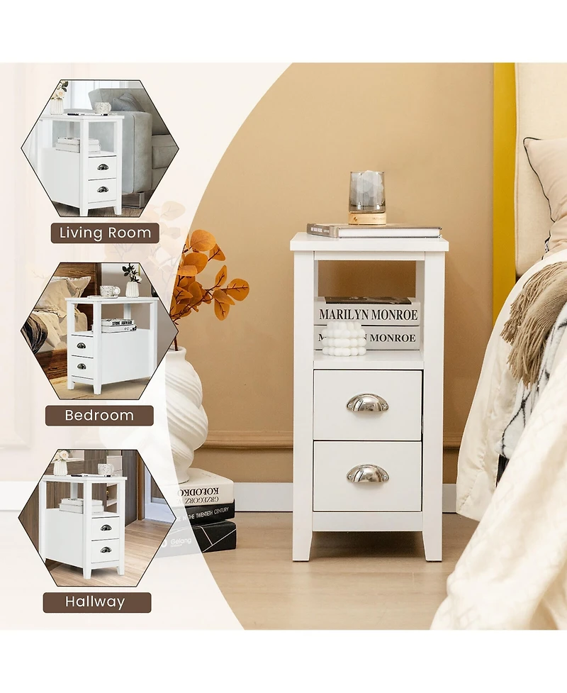 Gymax Side End Sofa Table Nightstand w/ 2 Drawers for Living Room Bedroom