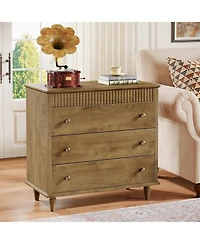 Tribesigns 31.5-Inch Extra Large Nightstand, 3-Drawer Bedside Table with Artistic Legs for Bedroom, Sturdy and Easy Assembly Side Table, Brown (1)