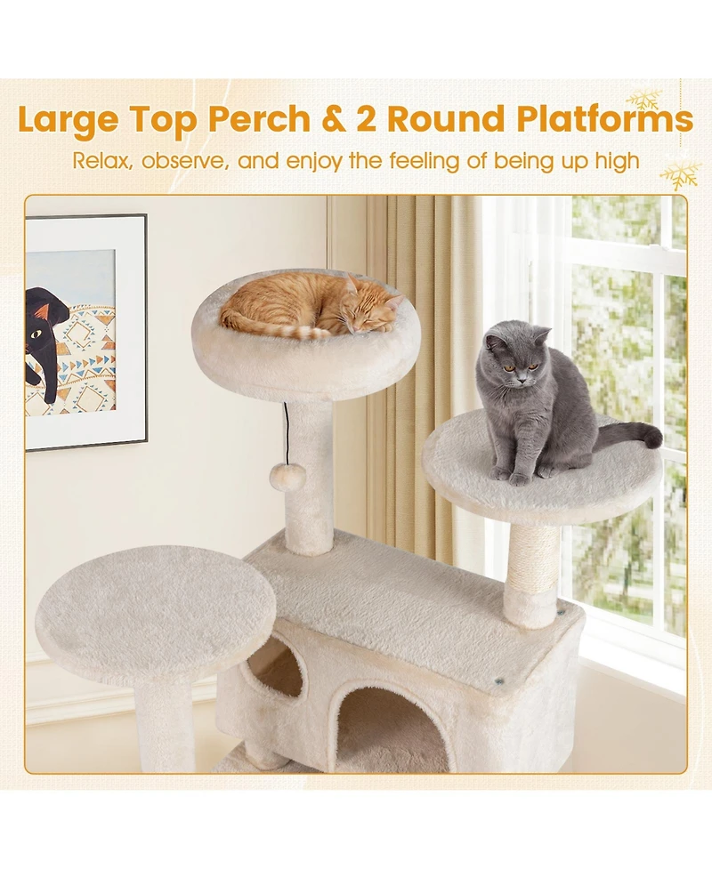 Gymax 52'' Tall Cat Tree Tower Condos Plush Padded Perch Sisal Scratching Posts