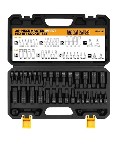Xdovet Hex Bit Impact Socket Set 36-Piece 1/4inch 3/8inch 1/2inch Drive Sae Metric Cr-v Steel