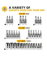 Xdovet 46pieces 1/4inch Drive Socket Ratchet Wrench Set Quick-release