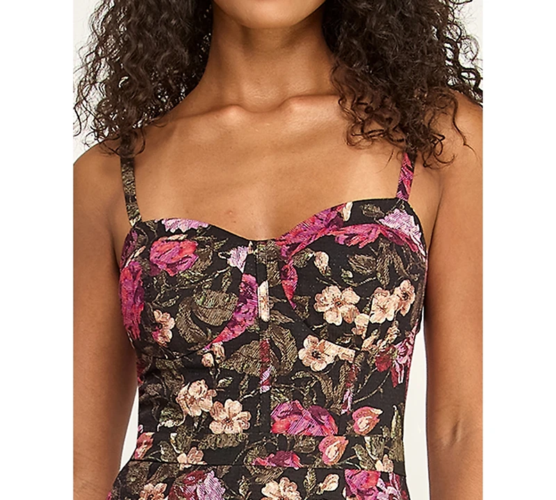 Katia Rae Juniors' Floral Printed Sweetheart Neck Midi Dress