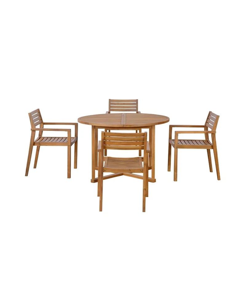 Asagikoiai 5-Piece Acacia Wood Outdoor Dining Set, 47.2" Round Patio Table with 4 Chairs