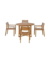 Asagikoiai 5-Piece Acacia Wood Outdoor Dining Set, 47.2" Round Patio Table with 4 Chairs