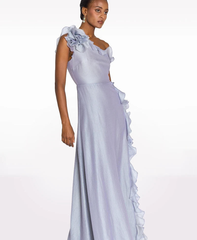 Marchesa Notte Women's One-Shoulder Side Slit Gown