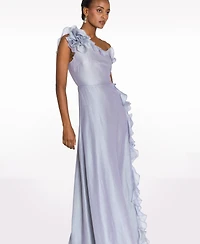 Marchesa Notte Women's One-Shoulder Side Slit Gown