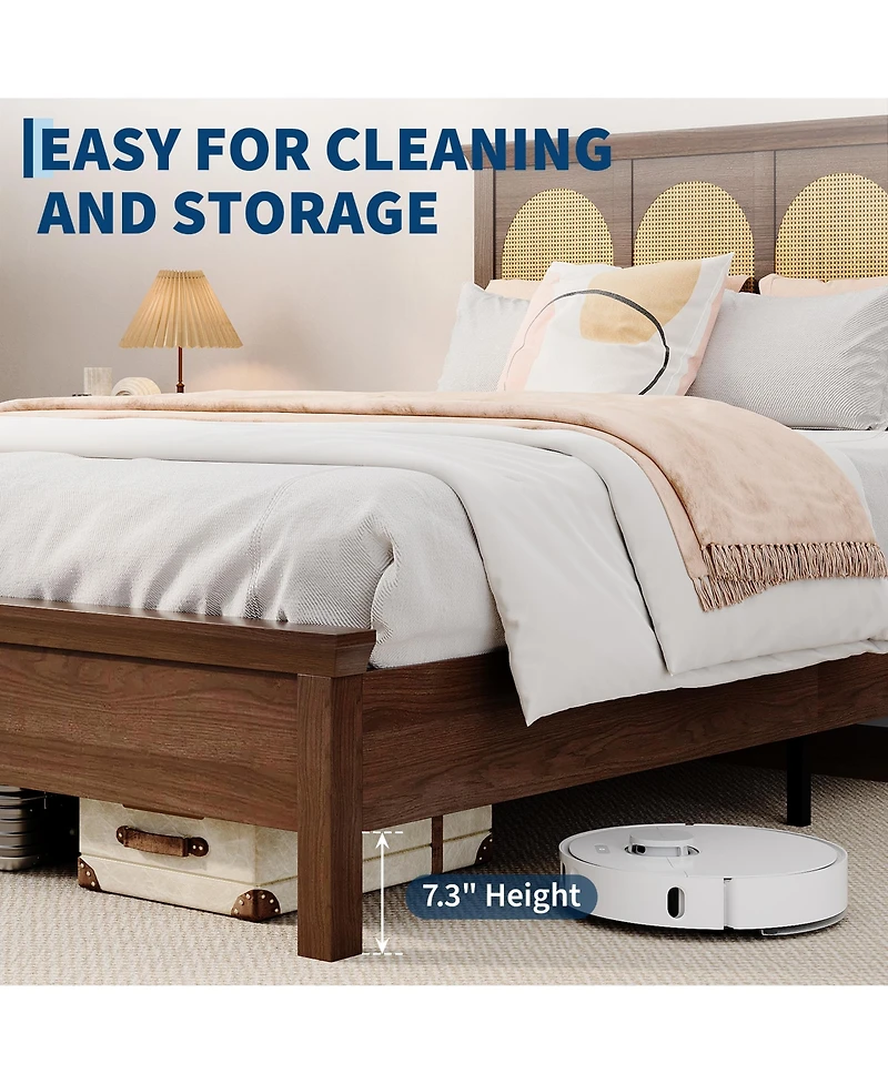 homfan Bed Frame with Rattan Headboard