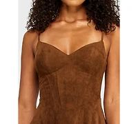 Alex & Sophia Juniors' Sweetheart Neck Suede Midi Dress