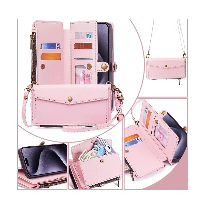 Artudatech 5-in-1 Wallet Case for iPhone 17 - Card Holder with Zipper Pocket, Wrist and Crossbody Straps