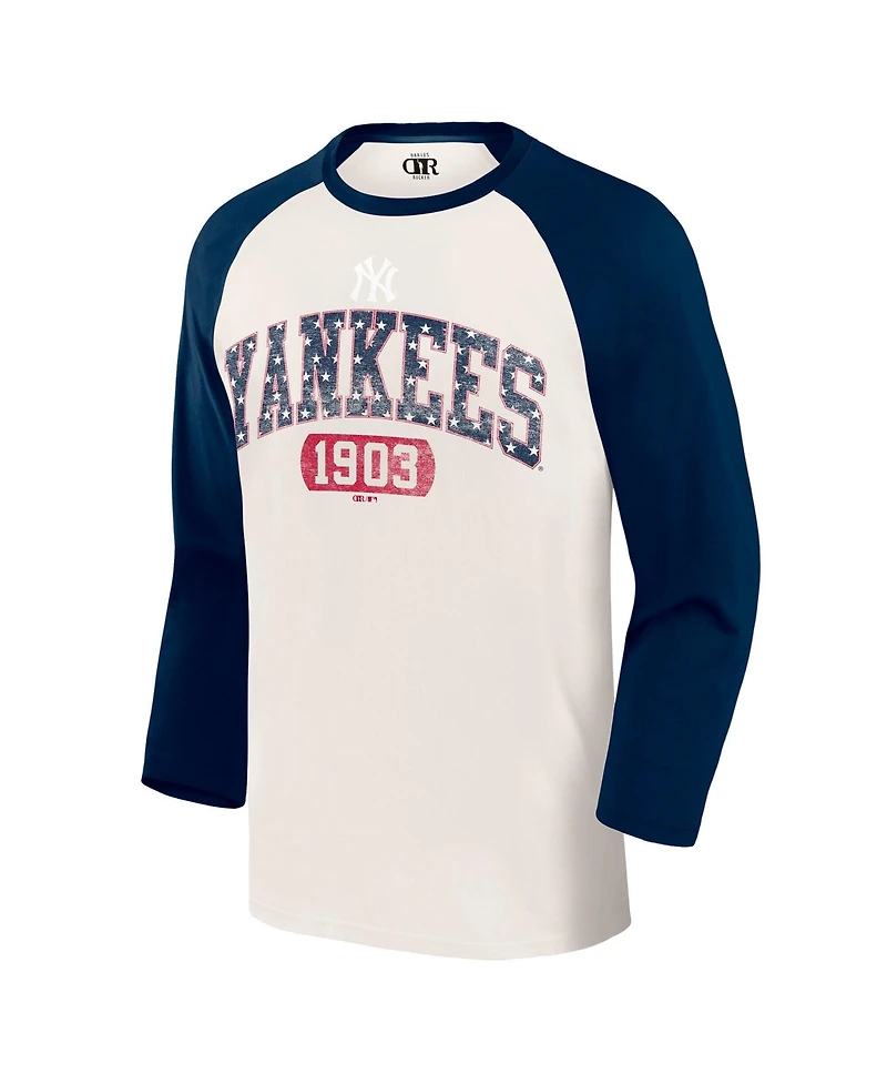 Darius Rucker Collection By Fanatics Men's Cream/Navy New York Yankees Americana 3/4-Sleeve Raglan T-Shirt