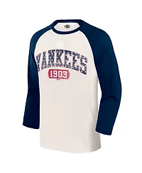 Darius Rucker Collection By Fanatics Men's Cream/Navy New York Yankees Americana 3/4-Sleeve Raglan T-Shirt