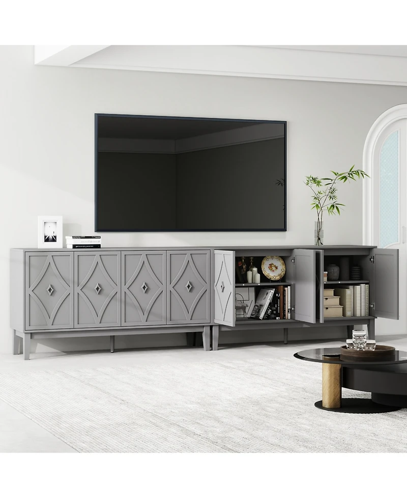 Casainc Carved Storage Cabinet With 4 Door Sideboard Coffee Bar Cabinet With Adjustable Shelf