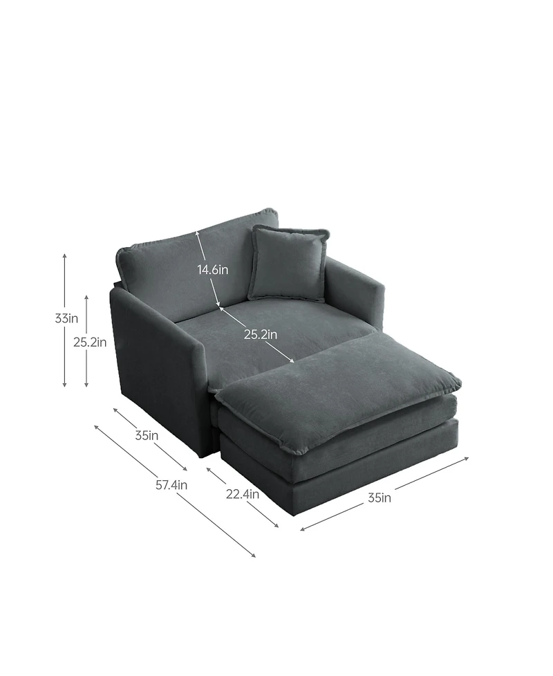 Boyel Living Modern Accent Chair with Ottoman, Room Club Chenille Upholstered Armchair , Reading for Bedroom, Blue