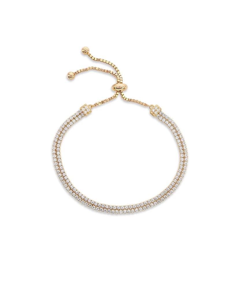 Suzy Levian New York Sterling Silver Double-Strand Pave Cubic Zirconia Adjustable Bolo Tennis Bracelet