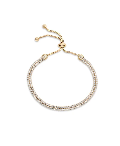 Suzy Levian New York Sterling Silver Double-Strand Pave Cubic Zirconia Adjustable Bolo Tennis Bracelet