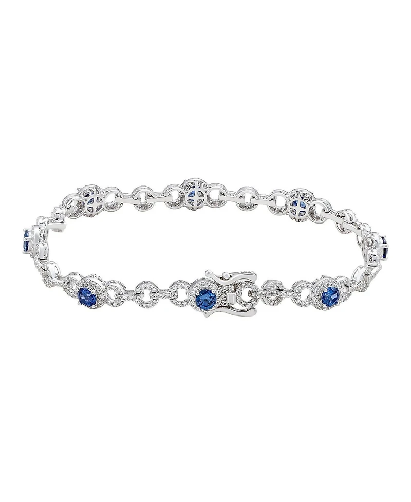 Suzy Levian New York Sterling Silver Sapphire Halo Pave Link Tennis Bracelet