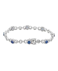 Suzy Levian New York Sterling Silver Sapphire Halo Pave Link Tennis Bracelet