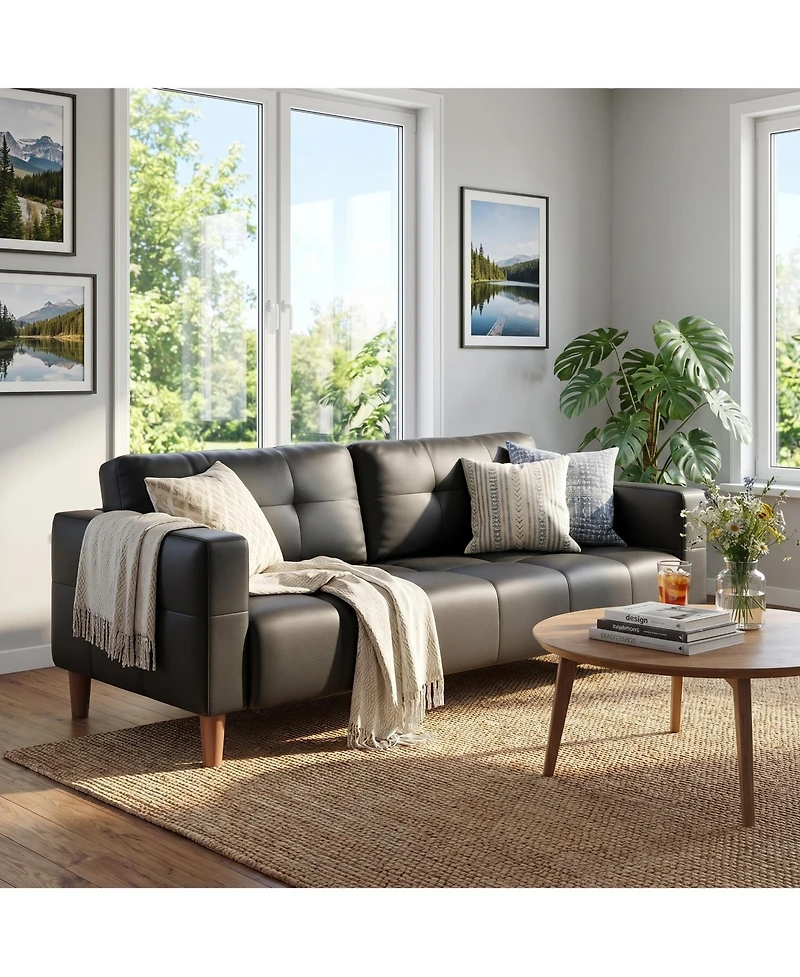 homfan Sophisticated Faux Leather Sofa with High-Density Cushioning and Durable Wood Frame - Comfortable Modern Seating for Living Room
