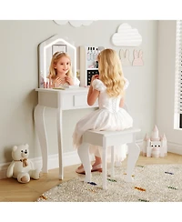 homfan Lighted Mirror Kids Vanity Set with Stool, Makeup Table Playset for Little Girls Ages 3-8, Elegant, Functional Design, Ideal for Bedroom