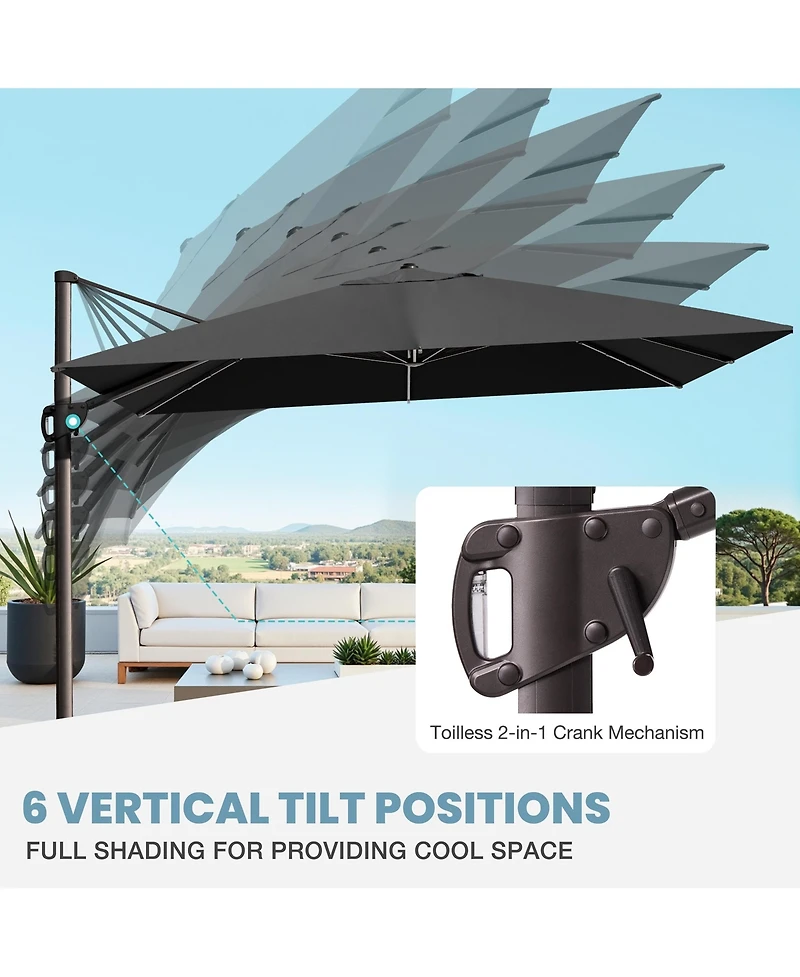 Pellebant Outdoor Patio 9X12Feet Aluminum Cantilever Umbrella with Rod Wheel Base