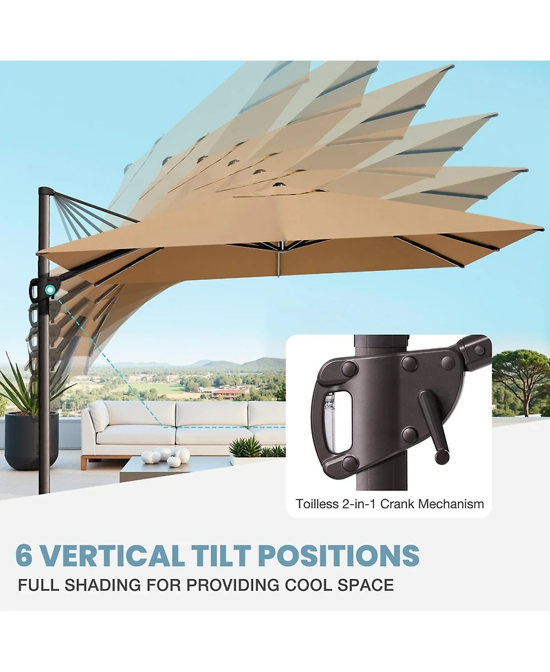 Pellebant Outdoor Patio 9X12Feet Aluminum Cantilever Umbrella with Rod Wheel Base