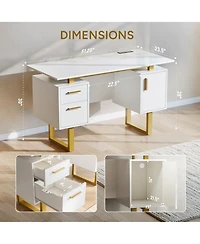 Sugift 51-Inch Computer Desk with 2 Drawers and Storage Cabinet, Modern Home Office Desk with Built-in Outlets