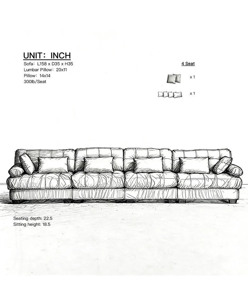 Clihome Modular Sectional Sofa Cloud Couch, Modern Sectional Couches for Living Room,4-Seat Comfy advanced flannelette Sofa for Bedroom
