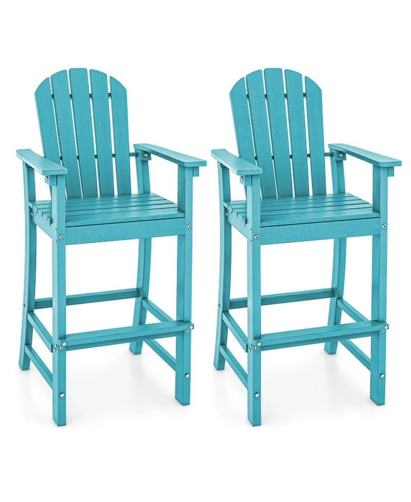 Sugift Set of 2 Counter Height Outdoor Hdpe Bar Stools with Armrests and Footrest