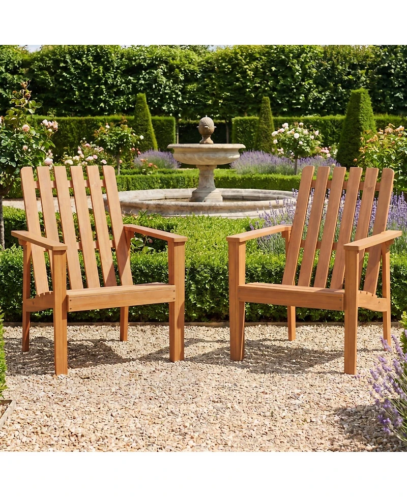 Sugift Acacia Wood Outdoor Patio Adirondack Chair with Slatted Backrest and Armrests