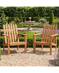 Sugift Acacia Wood Outdoor Patio Adirondack Chair with Slatted Backrest and Armrests