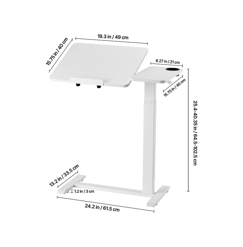 Sugift Overbed Rolling Table with Flip Desktop 4 Hidden Wheels Height Adjustable